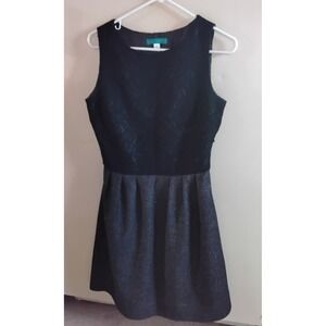 Pim + Larkin Black Lace Metallic Grey Pleated Fit Flare Cocktail Dress Size Sm